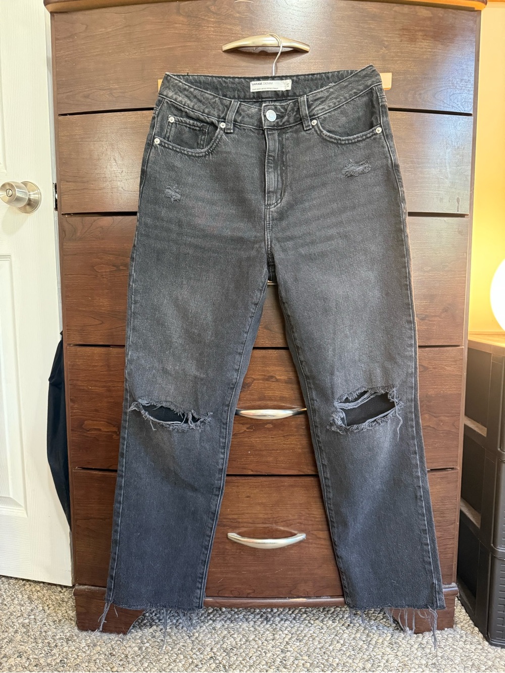 Garage Women's Black Straight-Leg Distressed Jeans